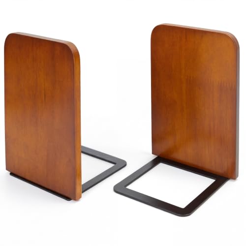 1 Pair Wood Bookends, Decorative Book Ends for Heavy Books, Book Organizer | Book Shelf Holder Home Decorative, Heavy Duty Wooden Bookend Support for Books and Movies - color: Wood2
