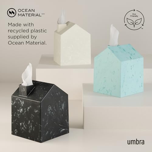 Umbra Casa Tissue Box Cover â€“ Modern House-Shaped Tissue Box Holder for Standard Square Boutique Tissue Boxes,Ocean Materials® Plastic, Bathroom & Home Décor, Ocean Sand | Easy wipe clean, fits standard cube, bathroom and bedroom, low carbon footprint -