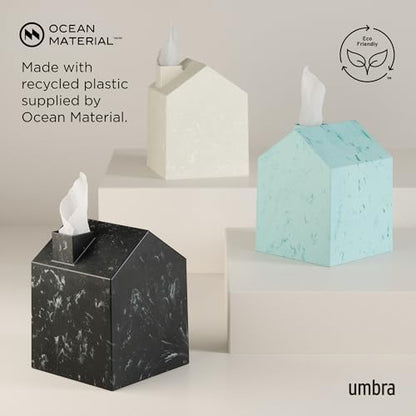 Umbra Casa Tissue Box Cover â€“ Modern House-Shaped Tissue Box Holder for Standard Square Boutique Tissue Boxes,Ocean Materials® Plastic, Bathroom & Home Décor, Ocean Sand | Easy wipe clean, fits standard cube, bathroom and bedroom, low carbon footprint -