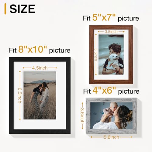 Vittanly 12 Pack Gallery Wall Frame Set, Black, Walnut Brown, Grey | Gallery Wall Frame Set: 4pcs 8x10, 4pcs 5x7 & 4pcs 4x6 Photos for Wall & Table, Picture Frames made of Engineered Wood - color: Black & Walnut Brown & Grey