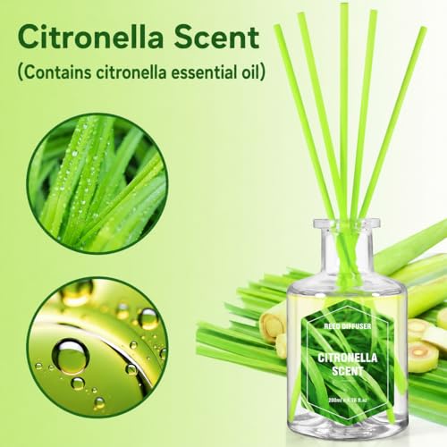 STRN Lemongrass Reed Diffusers, Summer Citronella Reed Diffuser Set, 200ML | Refreshing Scent Diffuser for Indoor & Outdoor, Bathroom, Bedroom, Office