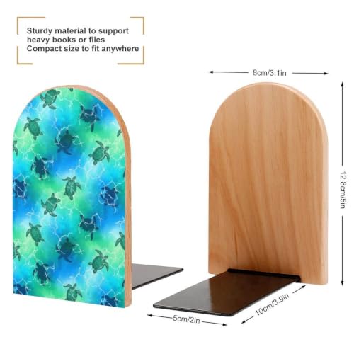 2 Pieces Bookend Heavy Duty Wood Bookends with Metal Base, Ocean Animal Sea | Turtle, Small Book Stoppers for Shelves, Desktop, Room, Library, Sturdy and Non-Slip - color: Style(632)
