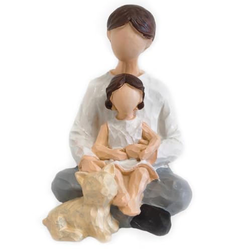 Father and Daughter with Cat Figurines Gift,Hand-Painted Resin Dad Cuddle Kids Family Statue, Father Daughter Sculpted Gifts for Father’s Day,Anniversary, Birthday,Thanksgiving, Christmas - color: Father-daughter & Furry Friend