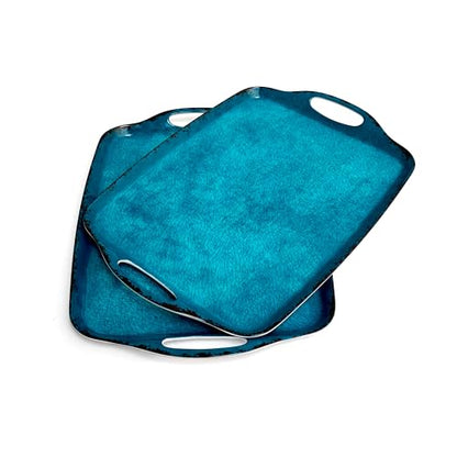 TP Melamine Serving Trays with Handles, 17” x 12”, Set of 2, Retro Teal | Rectangular Trays, Serving Platters for Food and Meat, Dishwasher Safe, Lightweight, Break-resistant - color: Retro Teal, size: 17" x 12"