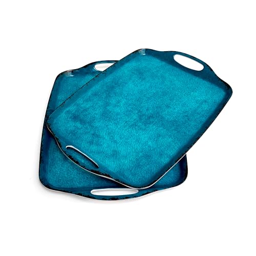 TP Melamine Serving Trays with Handles, 17” x 12”, Set of 2, Retro Teal | Rectangular Trays, Serving Platters for Food and Meat, Dishwasher Safe, Lightweight, Break-resistant - color: Retro Teal, size: 17" x 12"