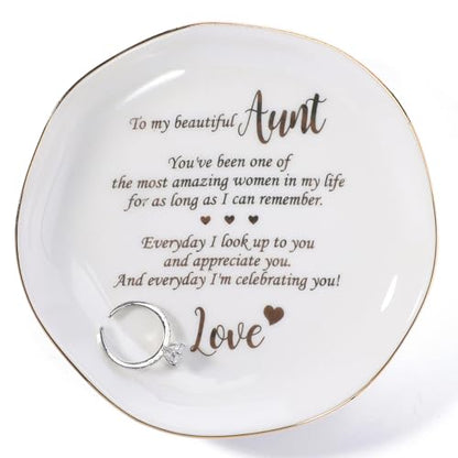Christmas Mothers Day Appreciation Birthday Gifts for Aunt from Newphew or Niece-Ceramic Ring Dish Jewelry Tray-Stocking Stuffers for Aunt - style: Mom