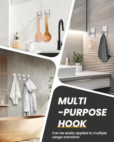 Heavy Duty Adhesive Hooks - 26lb Max, Sticky Wall Hooks Waterproof Stainless Steel for Hanging Towel, Coat, Robe, Towel Hooks Stick on Bathroom, Kitchen, Shower, Door (Silver, 4 Pack) - color: Silver-Cylinder4