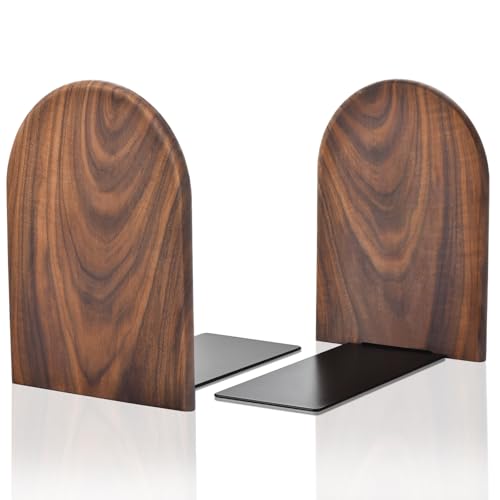 Book Ends, Large Sturdy Wooden Bookends for Shelves - Heavy Duty Non-Slip Book Organizers, Decorative Bookend Holders for Home Office, Library, Black Walnut Universal Economy Bookend, 1 Pair - color: Black Walnut, size: Large