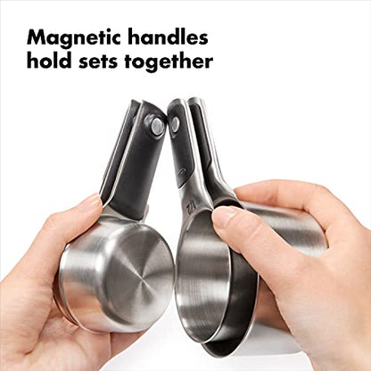 OXO Good Grips Stainless Steel Measuring Cups and Spoons 8-Piece Set | Magnetic Handles for Easy Nesting Storage, Non-Slip Grip, Etched Measurement Markings, Baking Tools, Dry and Liquid Measuring - size: 8 count, style: Set