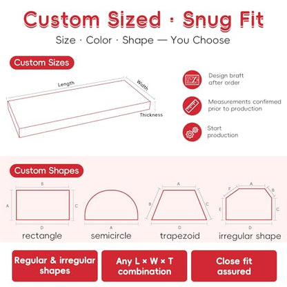 Custom Bench Cushion for Window Seat, Dining Nook & Entryway Bench - Made to Your Exact Size, Indoor/Outdoor Seat Cushion with High Density Foam
