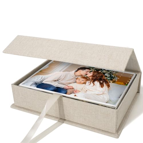 Vienrose Small Photo Storage Box, 5"x7", Linen Postcard Keeper, Beige | 1Pc Sturdy Linen Cover Box for Photos, Postcards & Sticker Storage, Perfect for Home, Office, Craft Room, and Travel - color: Beige, size: 5"x7"