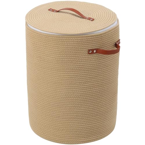 16"x20" Extra Large Cotton Rope Basket with Zipper Lid, Woven Laundry Hamper and Blanket Storage Basket, Round Clothes Bin for Living Room Bedroom, Beige - color: All Beige