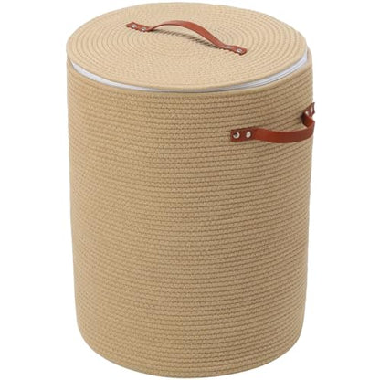 16"x20" Extra Large Cotton Rope Basket with Zipper Lid, Woven Laundry Hamper and Blanket Storage Basket, Round Clothes Bin for Living Room Bedroom, Beige - color: All Beige
