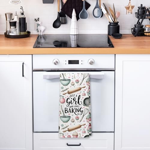 Gifts for Baking Lovers Women Kitchen Towels, Baker Gifts, Just a Girl Who Loves Baking Hand Dish Towels for Kitchen Bakery, 16x24 Inch - color: Kitchen-094