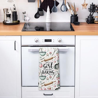 Gifts for Baking Lovers Women Kitchen Towels, Baker Gifts, Just a Girl Who Loves Baking Hand Dish Towels for Kitchen Bakery, 16x24 Inch - color: Kitchen-094