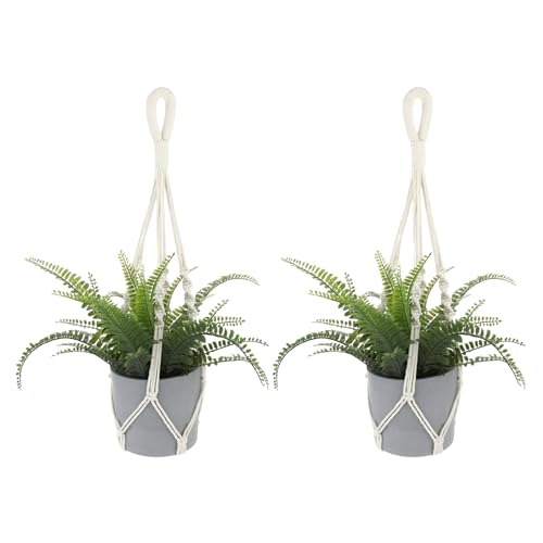 2 PCS Macrame Plant Hanger Indoor Hanging Plant Holder Hand-Woven Cotton Rope Flower Pot Basket with Metal Hook Rings Window Plant Hanger for Outdoor Hanging Pots Home Boho Decor, No Tassels, 23.6" - color: Medium Length - 23.6 Inches