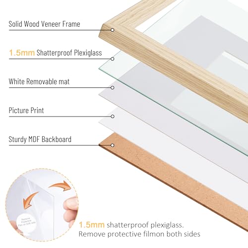 TONES FRAME DESIGN 5x7 Picture Frame Matted to 4x6 Natural Wood Veneer Finish Wooden 5 x 7 Picture Frames with Shatterproof Plexiglass 5 by 7 Photo Frame for Tabletop Wall Display, 1 Pack - color: Natural, size: 5x7 - 1 Pack