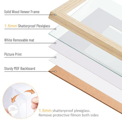 TONES FRAME DESIGN 5x7 Picture Frame Matted to 4x6 Natural Wood Veneer Finish Wooden 5 x 7 Picture Frames with Shatterproof Plexiglass 5 by 7 Photo Frame for Tabletop Wall Display, 1 Pack - color: Natural, size: 5x7 - 1 Pack