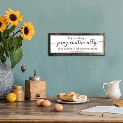 Dazingart Farmhouse Bible Verse Wood Sign, Rejoice Always Pray Continually Give Thanks In All Circumstances Print, Rustic Christian Wall Art Decor Framed Scripture Sign (pray) - color: pray