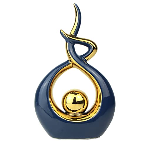Norrclp Home Decor Modern Abstract Art Ceramic Statue Table Decor (Small) | Modern Aesthetic Ornament, Decorative Accent for Dining Room Living Room Office Centerpiece (blue and gold, small) - color: Blue and Gold, size: Small