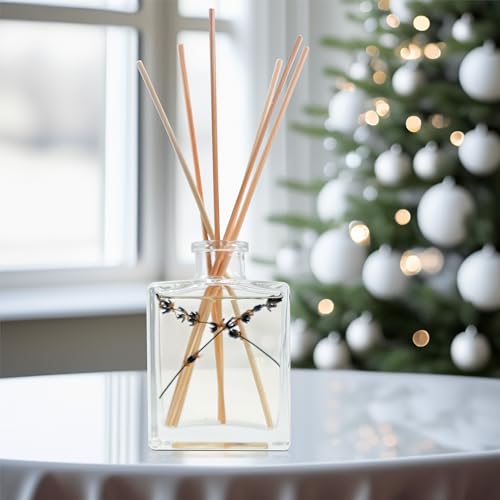 Reed Diffuser Set, Lavender Fields - Bathroom Shelf Décor | Real Lavender French Blossoms, Geranium & Clary Sage, Sleek Rectangular Refillable Glass Bottle, Made in the USA - color: Lavender Fields