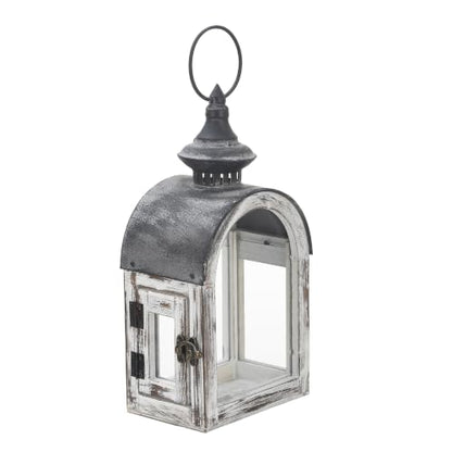 12" High Wooden Dome Lantern Made of Solid Fir Wood and Real Glass in Whitewash Finish with Grey Metal Top, Hurricane Lantern, Farmhouse Lantern (Whitewash, 6"x4.4") - color: Whitewash, size: 6"x4.4"