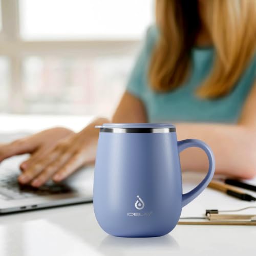 Ideus 16 oz Insulated Coffee Mug with Handle and Lid, Double Wall Stainless Steel Vacuum Thermal Coffee Mug, Travel Coffee Cup Thermal Cup for Home and Office (Ocean Blue 2.0, FUJI DAWN) - color: Ocean Blue 2.0