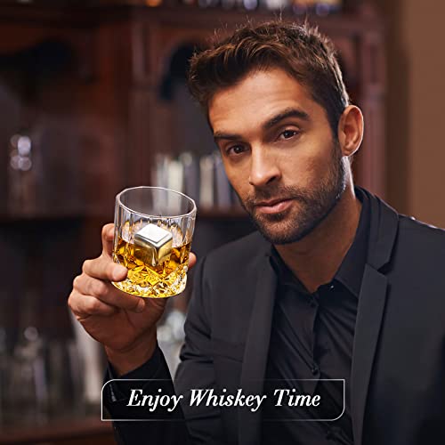 Whiskey Set Gifts for Men, DIOXADOP 6 Stainless Steel Whisky Stones 2 Crystal Whisky Glasses 1 Blessing Card in a Exquisite Wooden Box, Prepare a Gift for Whiskey Scotch Bourbon Lover - color: Stainless Steel Whisky Set