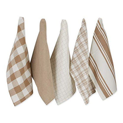 DII Basic Kitchen Large Cotton Dishtowel Set of 5, 18x28, Stone - color: Stone