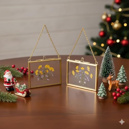 4 Pcs Pressed Flower Frame, Wall Hanging Tabletop Display Double Glass Frames with Metal Chain for Pressed Dried Flowers Plants, Horizontal and Vertical Picture Frame, Black, FRAMES ONLY - color: Balck-H-4