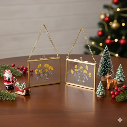 4 Pcs Pressed Flower Frame, Wall Hanging Tabletop Display Double Glass Frames with Metal Chain for Pressed Dried Flowers Plants, Horizontal and Vertical Picture Frame, Black, FRAMES ONLY - color: Balck-H-4