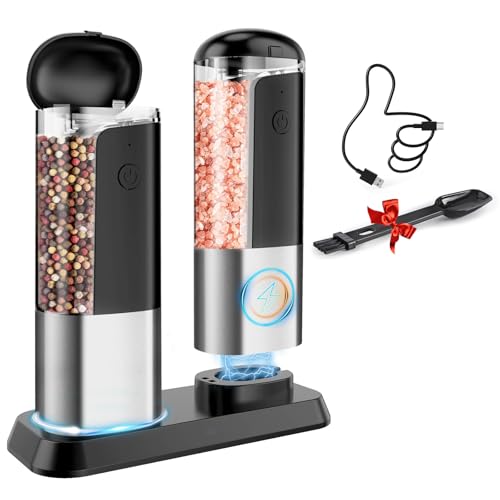 Rechargeable Salt Mill Pepper Grinder: Electric Salt and Pepper Mill Set Automatic Salt Grinder Adjustable Pepper Mills Refillable Salt Pepper Grinders Large Capacity Automatic Salt Shaker - color: Black Grey