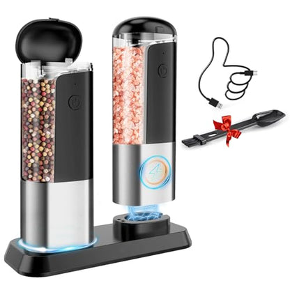 Rechargeable Salt Mill Pepper Grinder: Electric Salt and Pepper Mill Set Automatic Salt Grinder Adjustable Pepper Mills Refillable Salt Pepper Grinders Large Capacity Automatic Salt Shaker - color: Black Grey