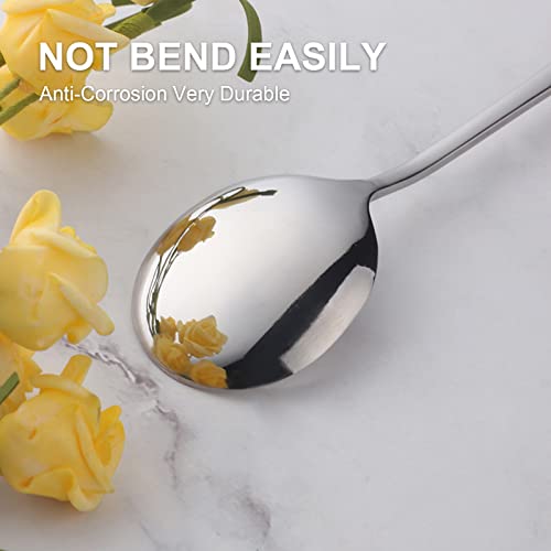 4-Piece Round Stainless Steel Bouillon Spoon Soup Spoons, Stainless Steel Large Round, Heavy-Weight Deep Bowl Spoon Set, Dinner Spoons for Soup Grain Dessert Milk, Dishwasher Safe - size: 4 pcs Silver