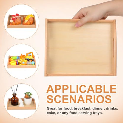Kisangel Rectangular Wooden Tray Wooden Storage Tray Box Serving with Handle Multi Use Storage Plate Board for Tea Food Makeup Items Sundries Size S Paintable