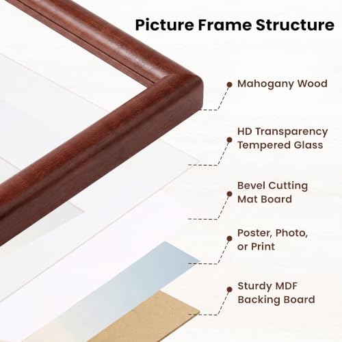 Acovy 5x7 Picture Frame, Natural Solid Mahogany Wood | Handcrafted Wooden Frame, Matted to 4x6, High Definition Tempered Glass, Wall Hook Included - color: Mahogany, size: 5"x7"
