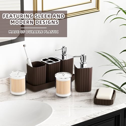 XLHOMO 26PC Bathroom Accessories Set - Gorgeous Brown Bathroom Set, Bathroom Accessory Set, Shower Curtain Set with Bathtub Mats for Shower Tub, Trash Can & Soap Dispenser - size: Bath Set+Bathtub Mat+Shower Curtain&Rugs, style: Brown&Silver