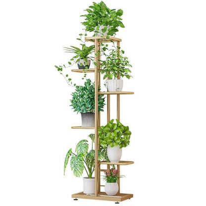 Metal Plant Stand, Indoor & Outdoor 6 Tier 7 Potted Plant Shelf, Corner Plant Stand, Tiered Plant Stands for Living Room, Office, Garden, Patio, Balcony, Bronze Gold