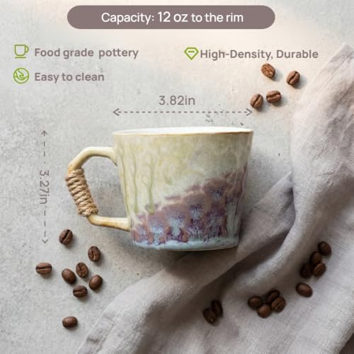 10oz Handmade Ceramic Tea Cup with Handle, Pottery Tea Mug | Lead-Free,Retro Vintage Japanese Style, Small Handmade mug,Reactive Glaze Artisanal Tea cup, Purple