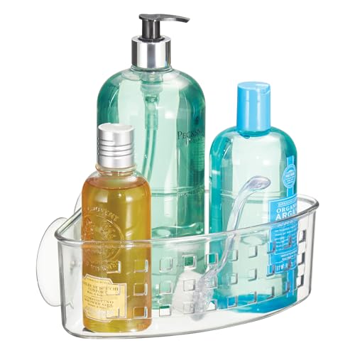 iDesign Plastic Suction Cup Corner Shower Basket, Clear | Bathroom Storage, Made in USA - style: Pack of 1