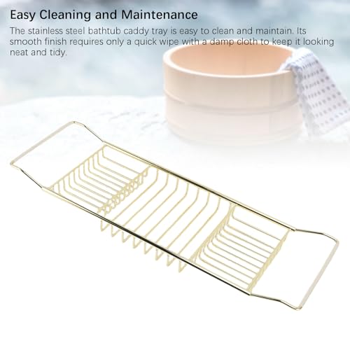 Bewinner Gold Stainless Steel Expandable Bathtub Caddy Tray, Adjustable Shower Tub Tray 25-38.4 Inch, Over The Bathtub Rack for Luxury Bath, Heavy Duty Bathroom Accessories for (Gold) - color: Gold