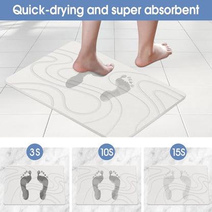 Veeloim Stone Bath Mat Diatomaceous Earth Shower Mat Non-Slip Super Absorbent Diatomite Stone Mats for Bathroom Floor/Kitchen Counter Quick Drying Natural Easy to Clean(23.6''×15.4" White) | Fast Drying, Super Absorbent, Natural Diatomaceous Earth, Non-Sl