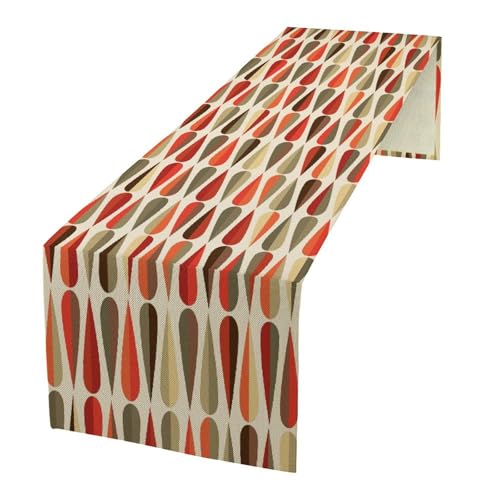 Modern Mid Century Table Runner, Retro Red Orange Grey Water Droplets Geometric Table Runner for Kitchen Dining Holiday Party 13x36in - color: Mid Century-10, size: 13x36in
