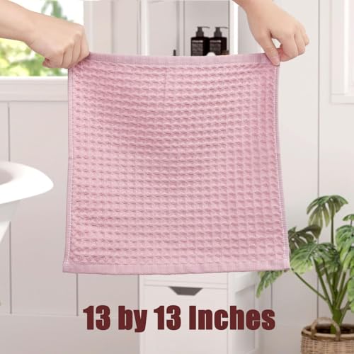 Cleanbear Washcloths 12 Pack, Cotton Wash Cloths for Showering, Pale-Pink | Lightweight and Quick Drying Towels for Bathroom, Large Washcloths Set (13 x 13 Inches) - color: Pale Pink