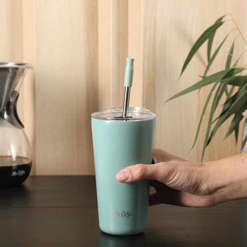 Mr. Coffee Java Quest 16 oz Double Wall Stainless Steel Tumbler with Lid & Reusable Straw, Insulated Thermal Drink Cup for Hot & Cold Beverages, Teal - color: Teal
