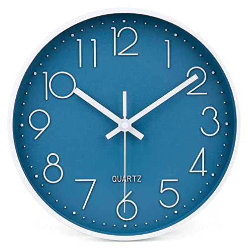 10 Inch Cerulean Wall Clock Battery Operated Silent & Non-Ticking Wall Clock Decor for Bathroom Bedroom - color: Cerulean, size: 10 Inch