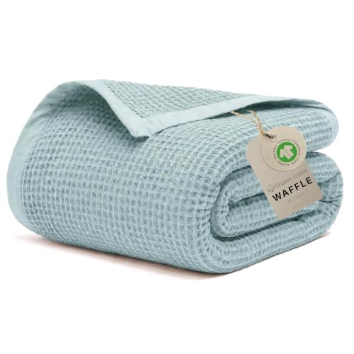 GOTS Certified 108"X90" King 100% Organic Cotton Waffle Blanket-Silver Blue | Premium Waffle Blankets & Throws for Bed, Throw Blanket for Couch, Modern & Cozy Blanket, All Season, Comfy and Soft Blankets - color: Silver Blue, size: Organic Cotton - King