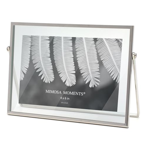 4x6 Silver Metal Floating Horizontal Picture Frame | Horizontal Double Glass Tabletop Display, Modern Minimalist Photo Frame for Home & Office Decor - color: Silver, size: 6x4
