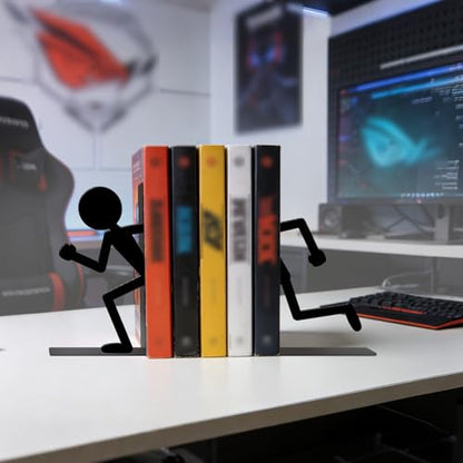 Metal Bookends Running People Book Ends for Shelves | Figurine Bookends Decorative Unique Desk Bookend Black Book Stopper for Home Reading Bookshelf Decor Book Lovers Gift - style: Running People