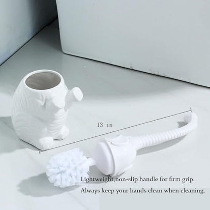 Elephant Toilet Brush and Ceramic Holder White Small Cute Fun Brush | Unique and Novelty Household Cleaning Tool for Bathroom Bathtub - color: Ceramic Elephant